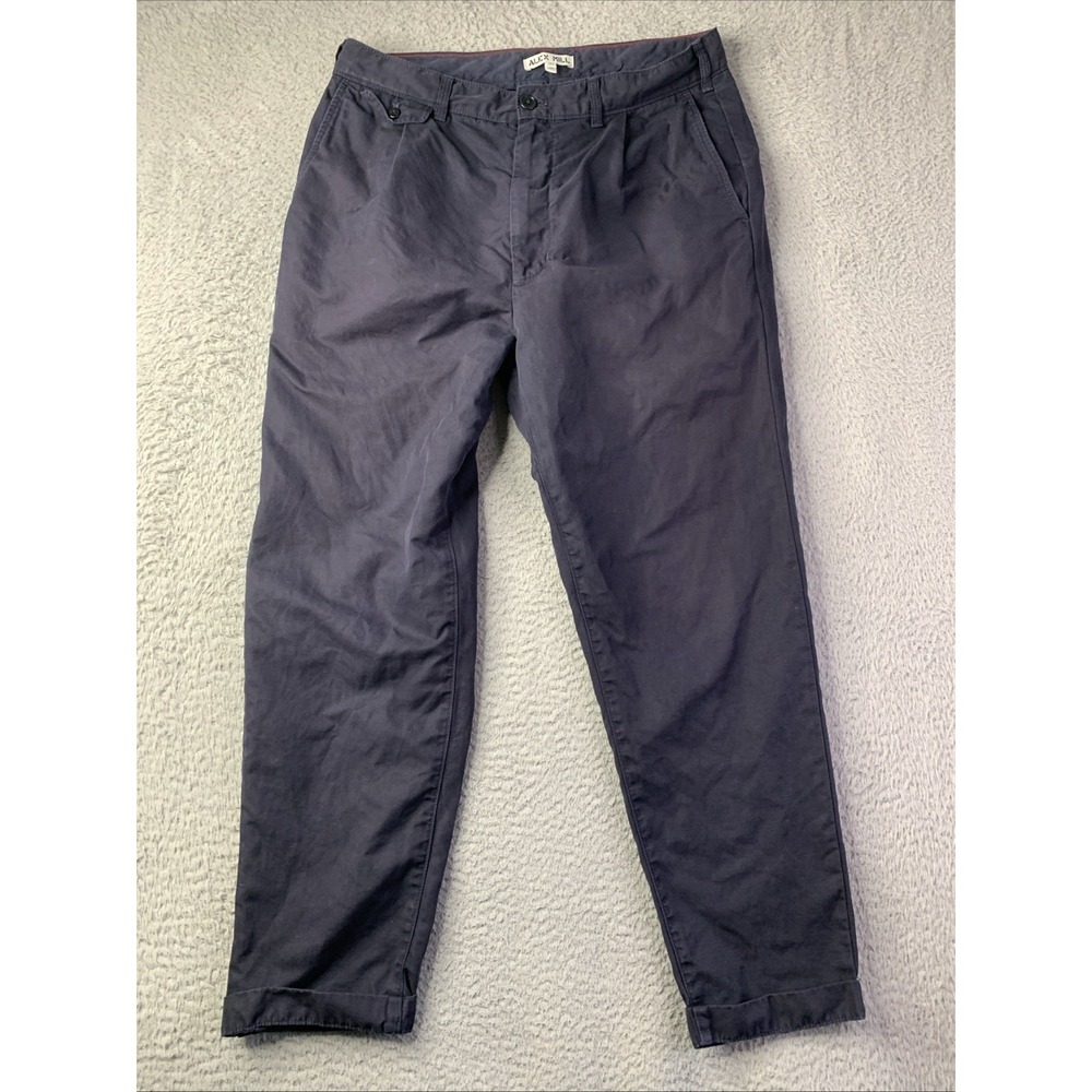 Alex Mill Pants Mens 31 Navy Blue Pleated Chino Pants High Rise Tapered Ankle